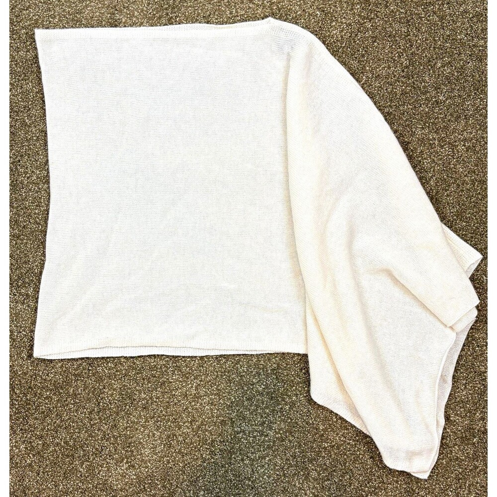 ALASHAN Women's White 100% Cashmere Knit Poncho Wrap Scarf Asymmetrical One Size